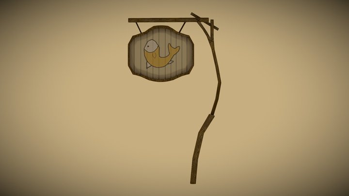 Stylized low poly shop sign 3D Model