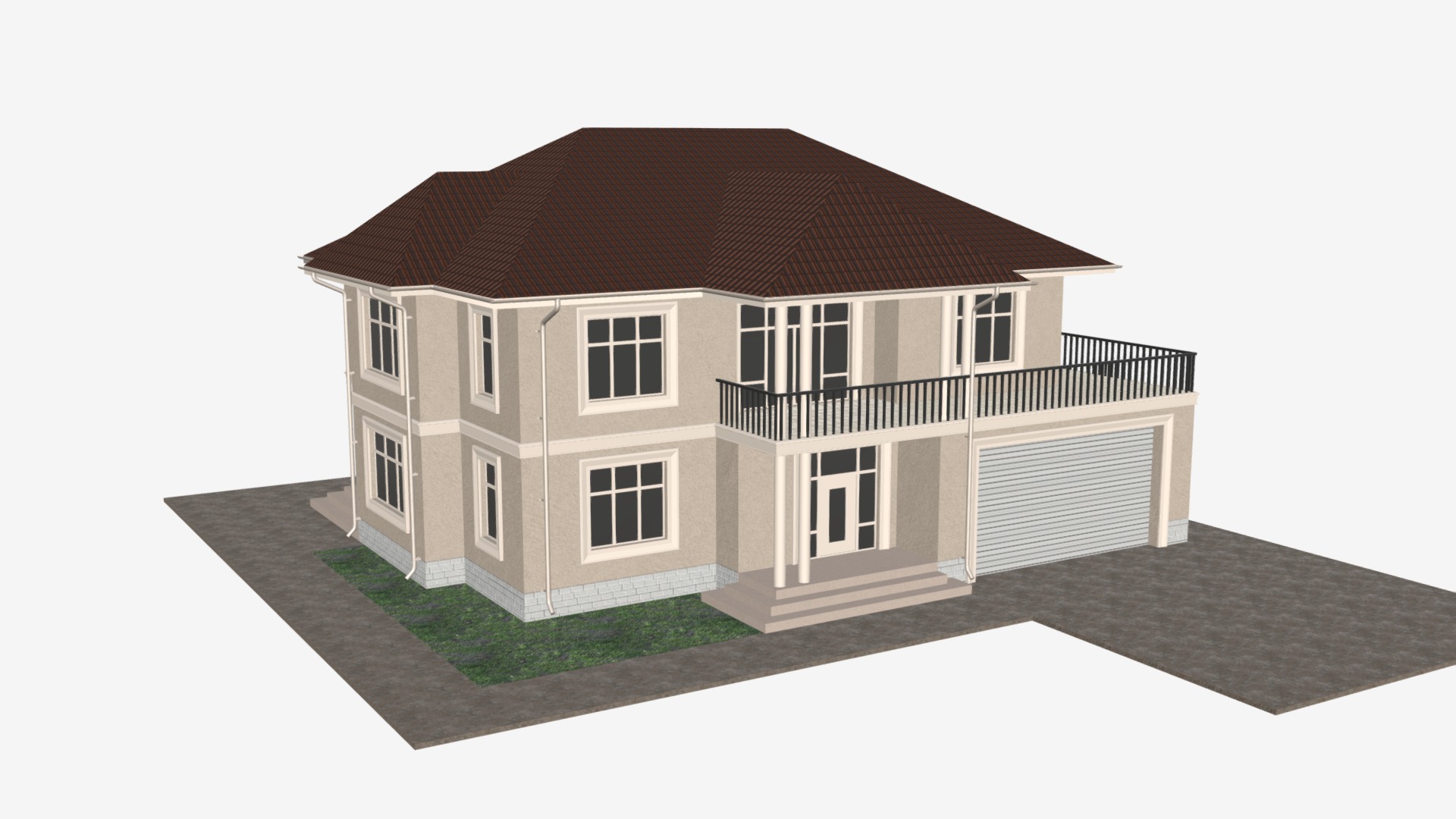 3D model Two story villa house - This is a 3D model of the Two story villa house. The 3D model is about a model of a house.