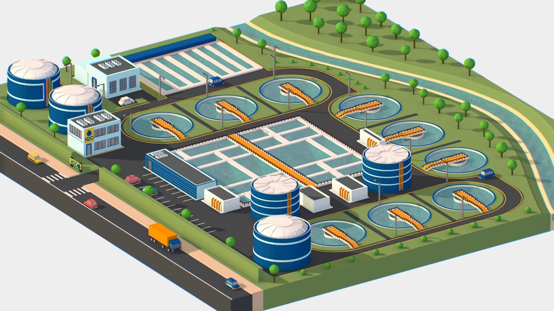 Isometric Water Treatment Plant Large Size Buy Royalty Free 3D Model 