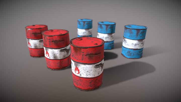 Metal Barrels with LOD 3D Model