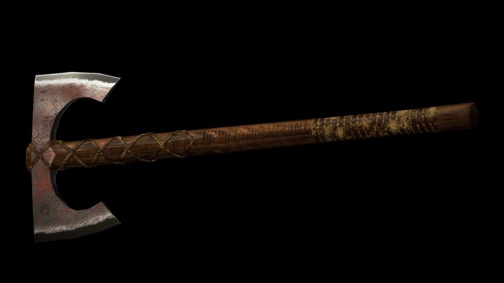 Ax with rust material and worn leather strap 3D Model