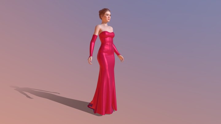 Realistic character Catrine long evening dress 3D Model