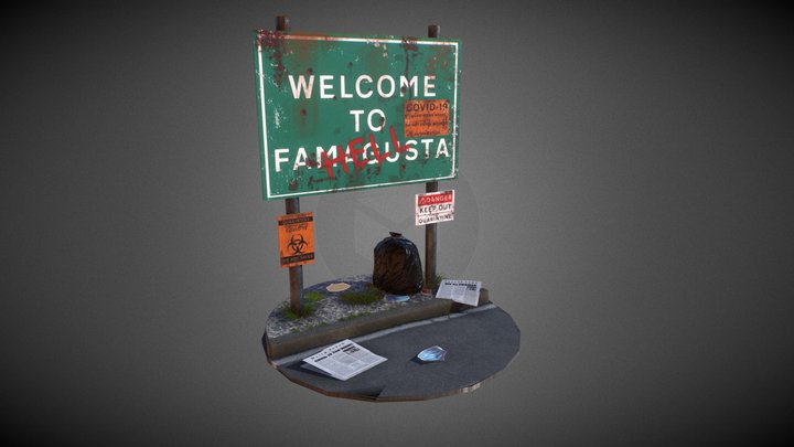 Low-Poly Covid-19 "Hell" Road sign 3D Model