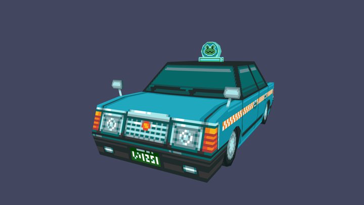 Lowpoly Pixel Art Japanese Taxi 3D Model