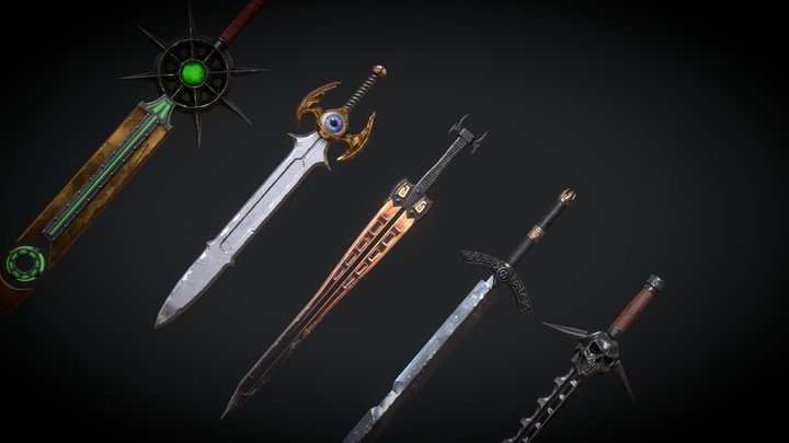 5 Fantasy Sword - PBR- Low Poly 3D Model