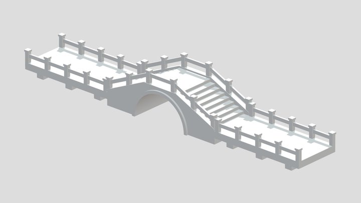 Cartoon Chinese Stone Bridge 3D Model