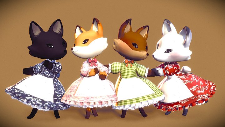 Cottage Foxes 3D Model
