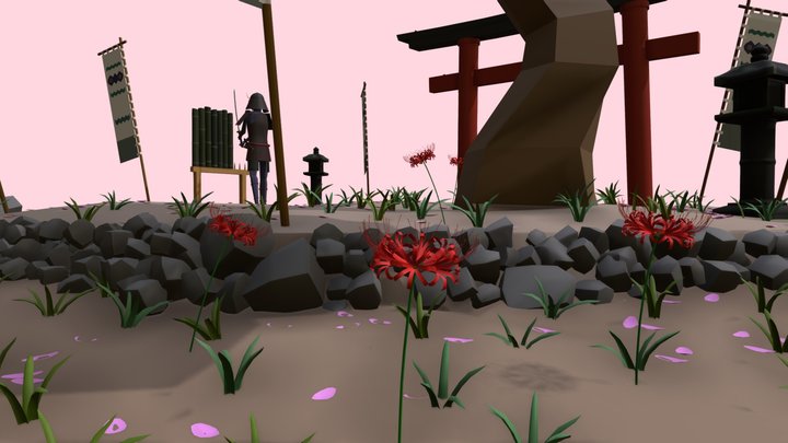 Diorama Lowpoly Samurai Training Sebastian-G 3D Model