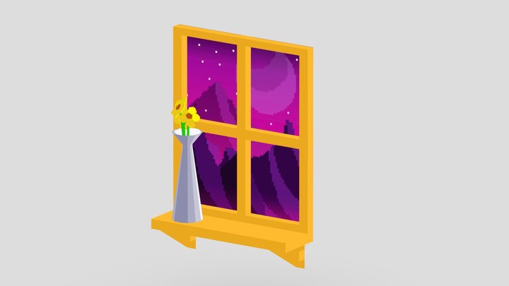Flowers in a vase in a wondow 3D Model