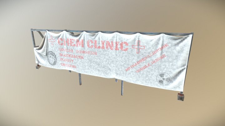 Cyberpunk style sign - vinyl banner on frame 3D Model