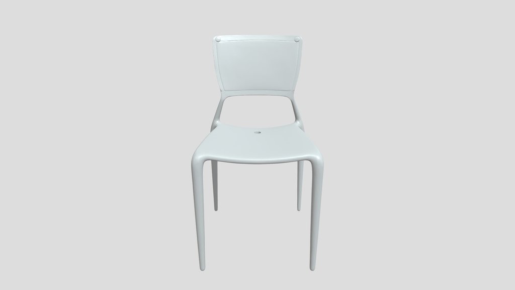 An orange plastic dining chair