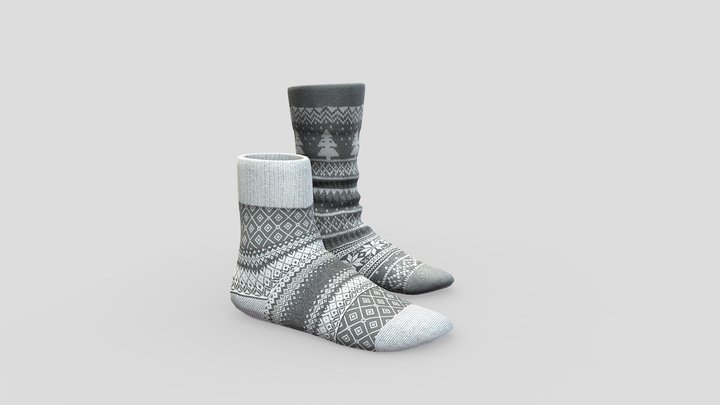 Winter Flat Female And Male Knitted Socks 3D Model