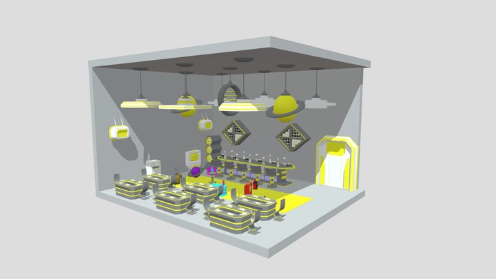 Low Poly Sci- Fi Cafeteria (Yellow Themed) 3D Model