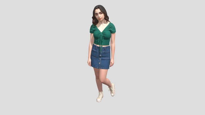 Emerald Crop Top With Denim Button- Front Skirt – Modello 3D gratuito STL