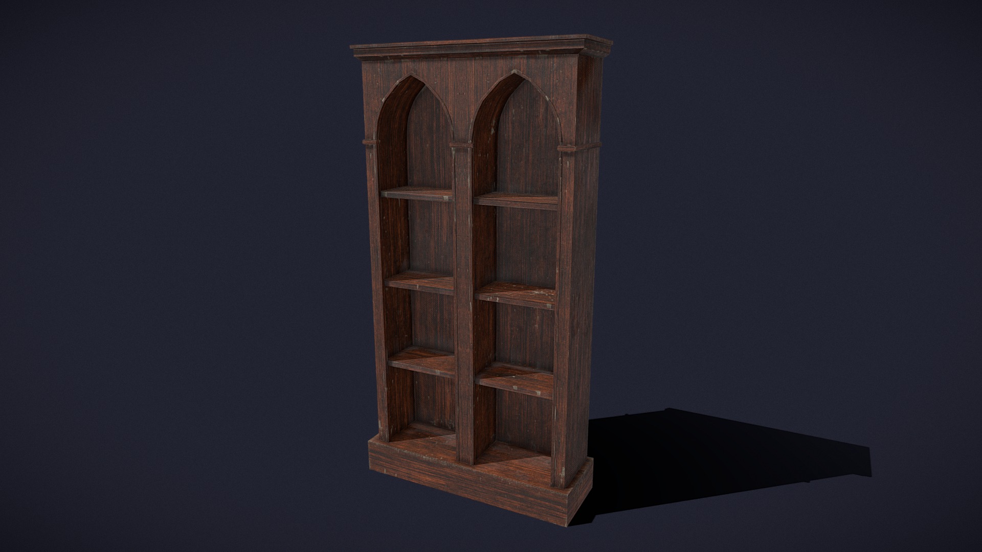 3D model Old Dusty Bookshelf - This is a 3D model of the Old Dusty Bookshelf. The 3D model is about a wooden cabinet with shelves.
