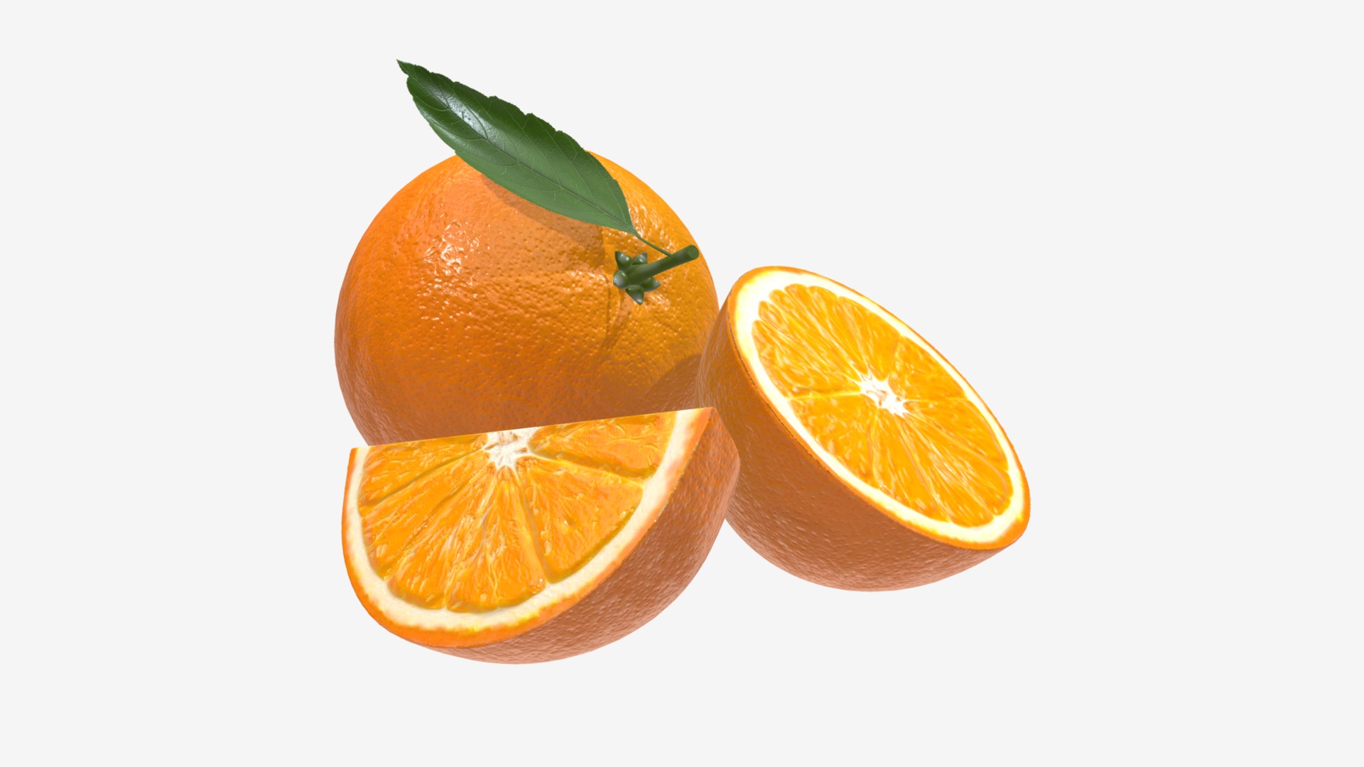 3D model Orange composition - This is a 3D model of the Orange composition. The 3D model is about a couple oranges with a green stem.