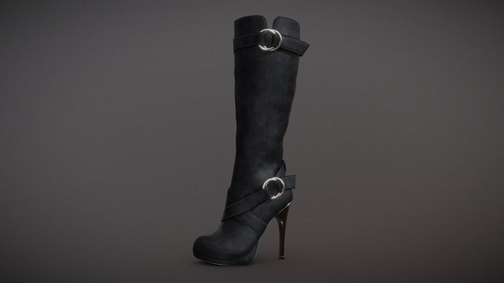 Knee High, High Heels Suede Boots 3D Model
