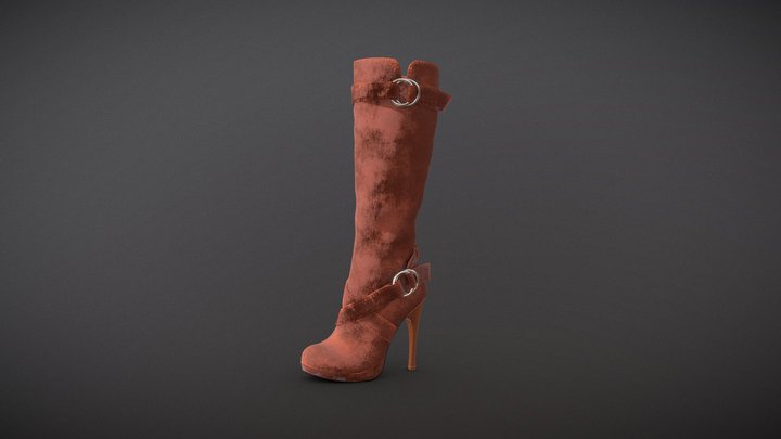Knee High, High Heels Suede Boots 3D Model