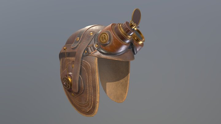 Steampunk Aviator helmet with goggles and radio 3D Model