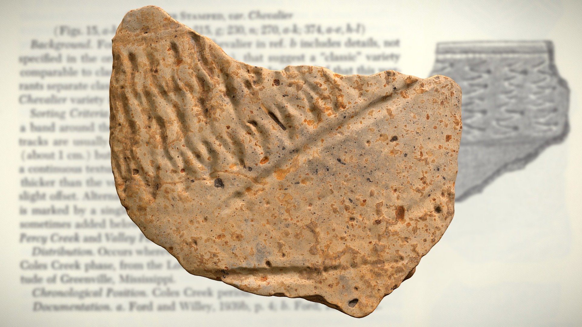 Chevalier Stamped Pottery Fragment — Sketchfab embed 3D viewer