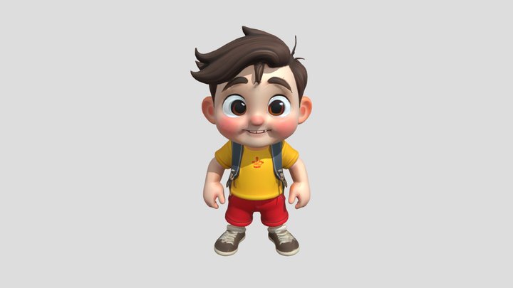 cute cartoon boy with backpack 3D Model