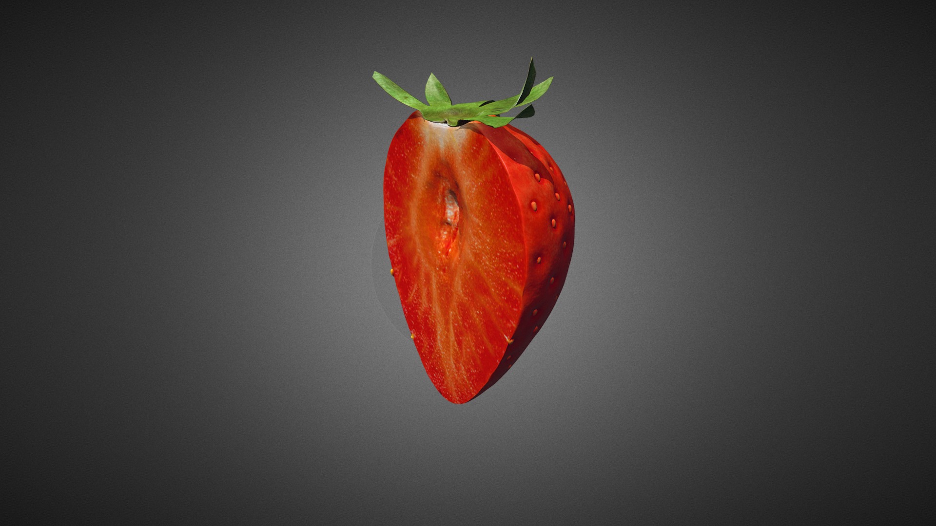3D model Strawberry (Half) - This is a 3D model of the Strawberry (Half). The 3D model is about a red pepper with a green stem.