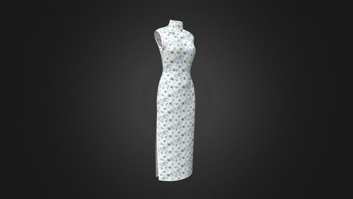 Blue White Floral Cheongsam dress