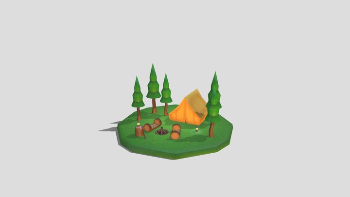 Low Poly Campfire Scene 3D Model
