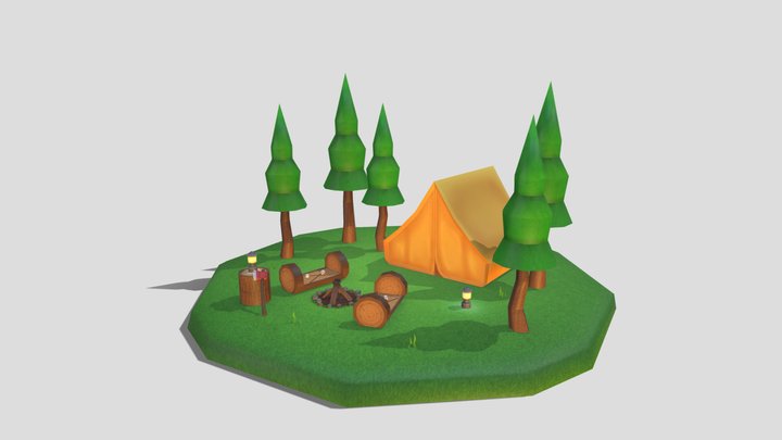 Low Poly Campfire Scene 3D Model