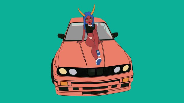 demon girl chiling on her E3 3D Model