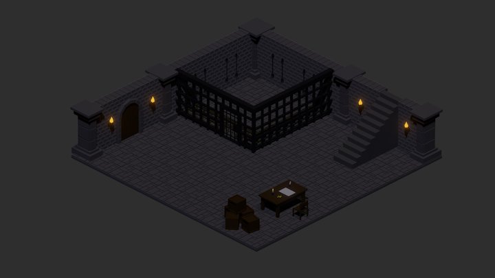 Low Poly Voxel Dungeon Prison 3D Model
