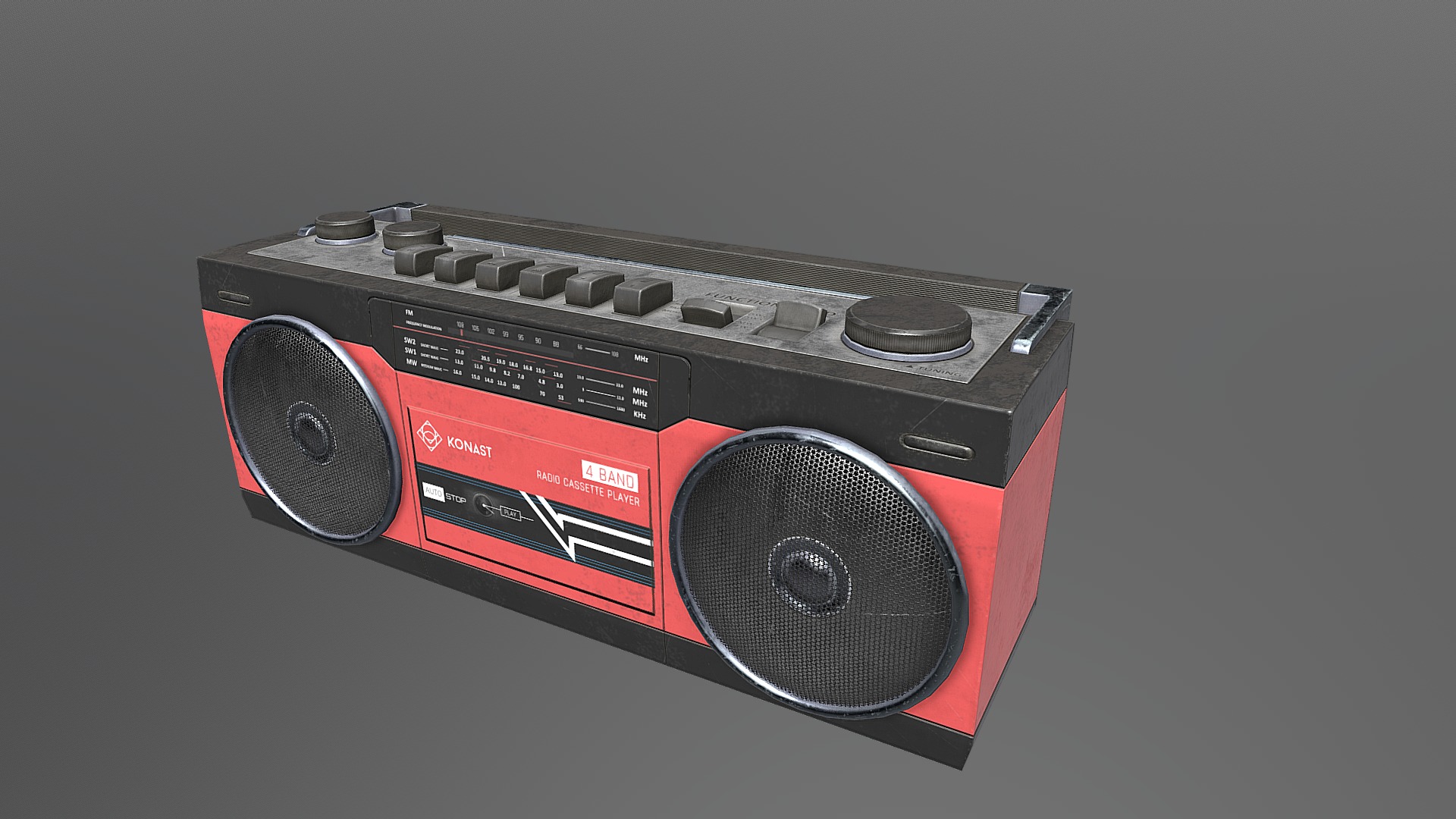 3D model Boombox VR / AR / low-poly 3D model - This is a 3D model of the Boombox VR / AR / low-poly 3D model. The 3D model is about a red and black electronic device.