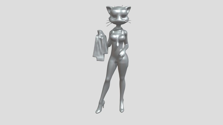 Anthropomorphic cat with shopping bags 3D Model