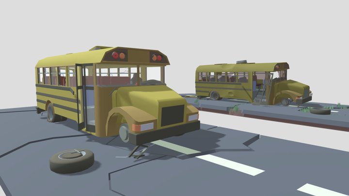 [XYZ HW] - School Bus - Destruction 3D Model