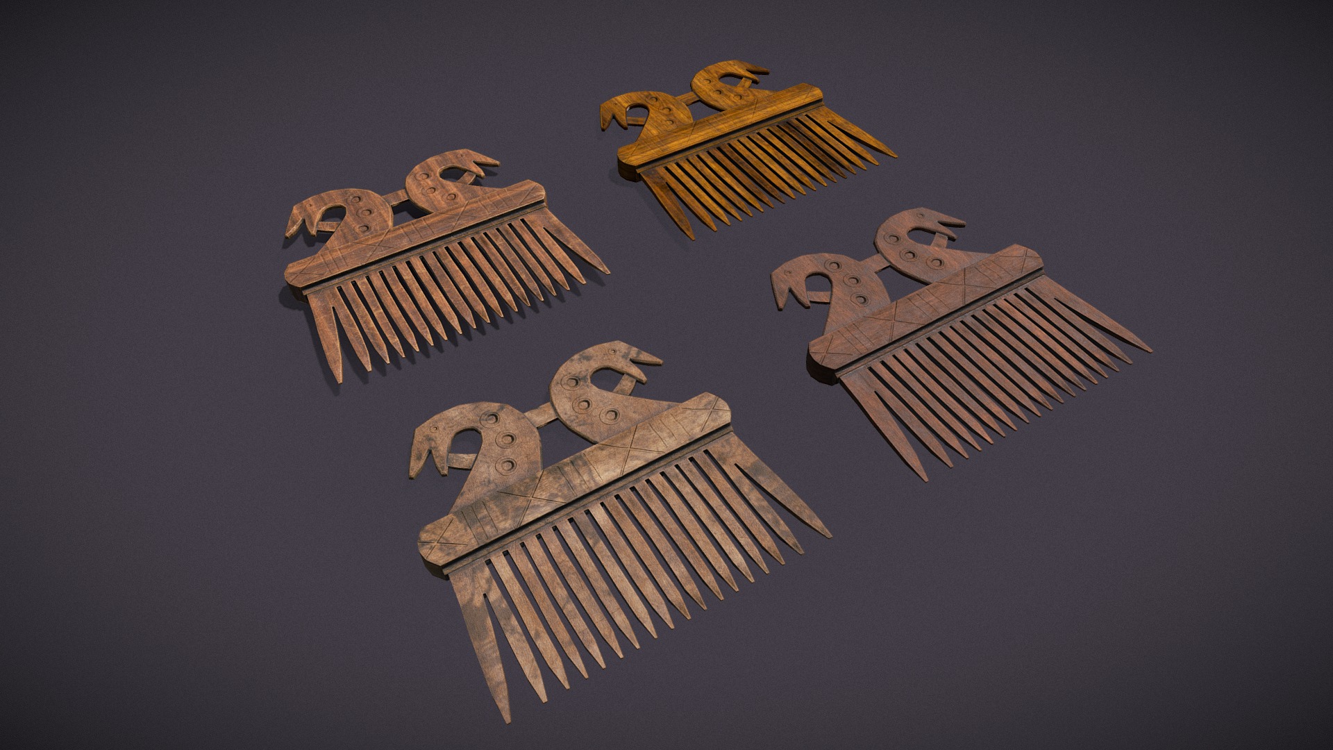 3D model Viking Dragon Comb - This is a 3D model of the Viking Dragon Comb. The 3D model is about a group of wooden objects.
