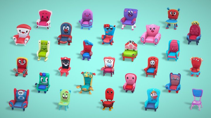 Kids Sofa Chair Pack - Mid Poly Game Assets 3D Model