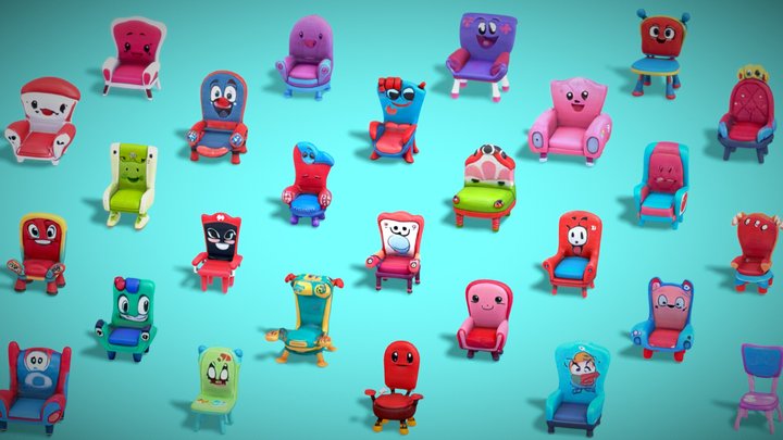 27 Kids Sofa Chair Pack - Mid Poly Game Assets 3D Model