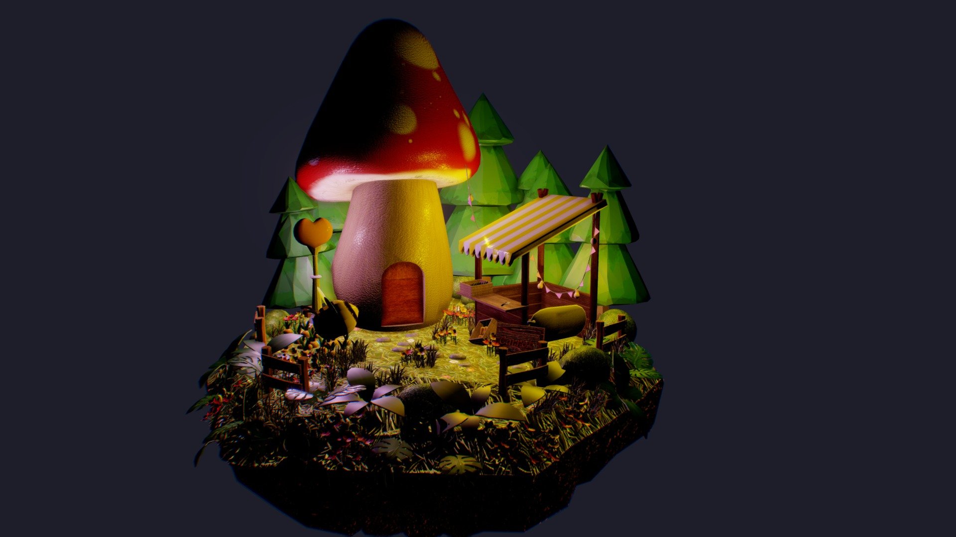 Mushroom Island 3D Diorama