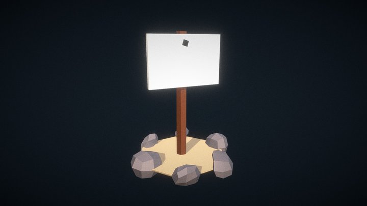 Low poly white sign on the spar 3D Model