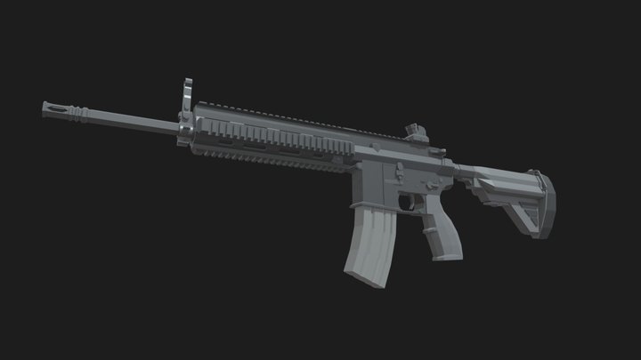 HK416 Low Poly 3D Model
