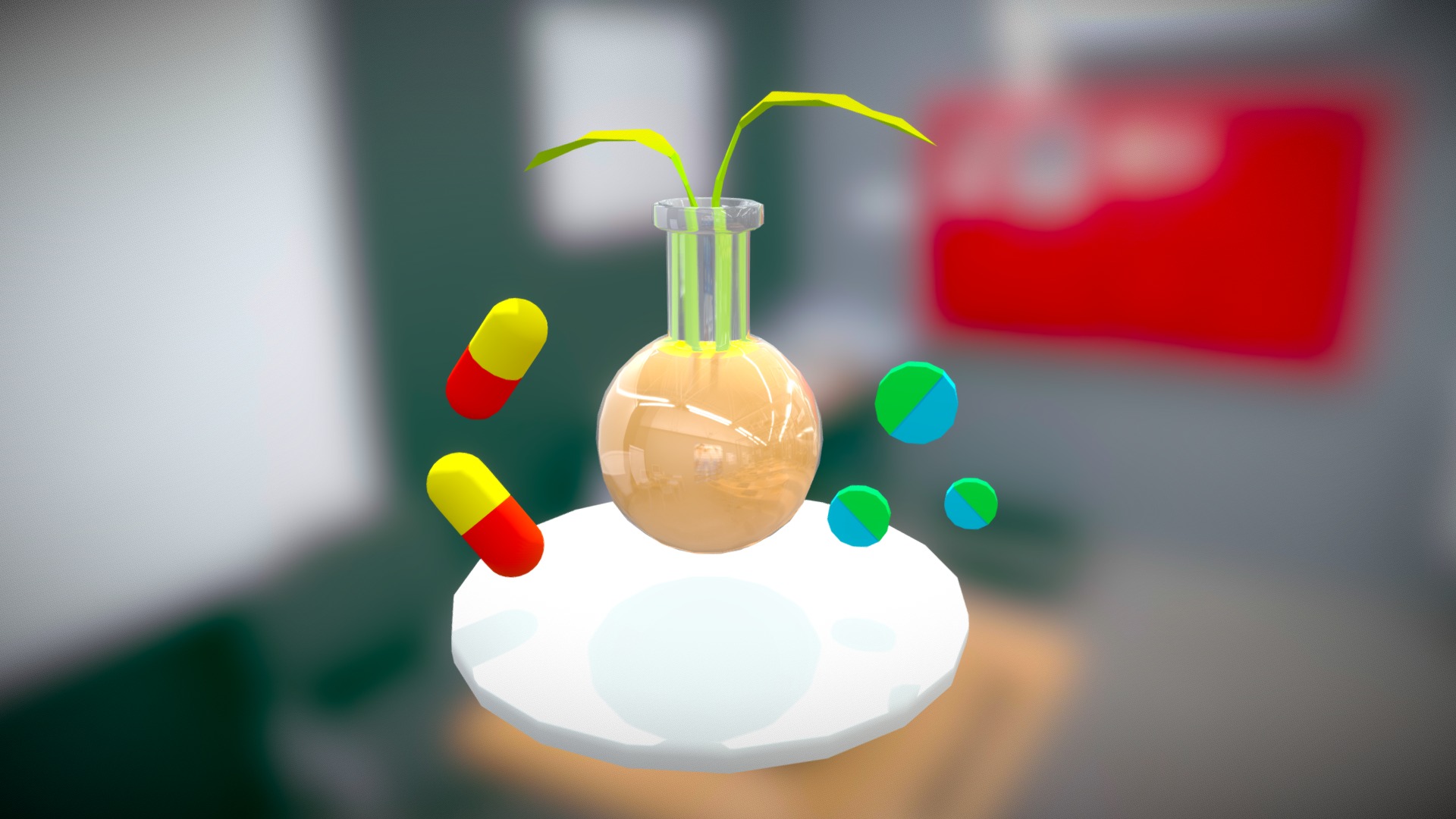 3D model Chemistry - This is a 3D model of the Chemistry. The 3D model is about a glass vase with colorful flowers.
