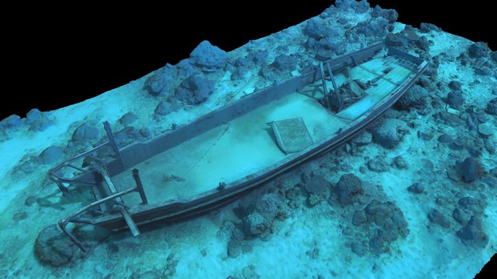 Orange Cargo Boat Wreck 3D Model