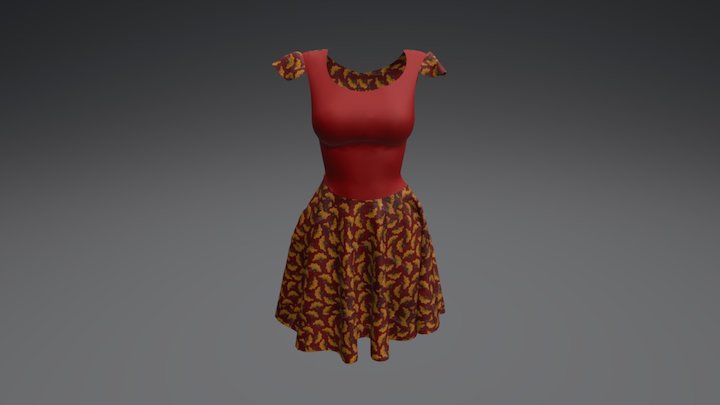 Ankara gown (Female) 3D Model