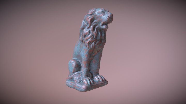Copper Lion Statue Oxidized 3D Model