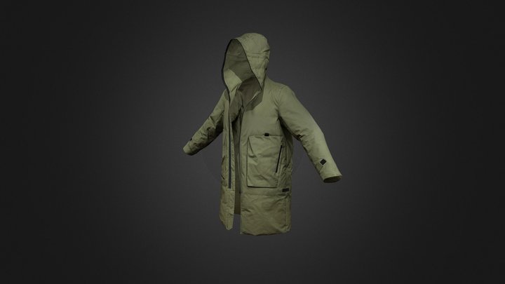 Man Green mid-length down jacket 3D Model