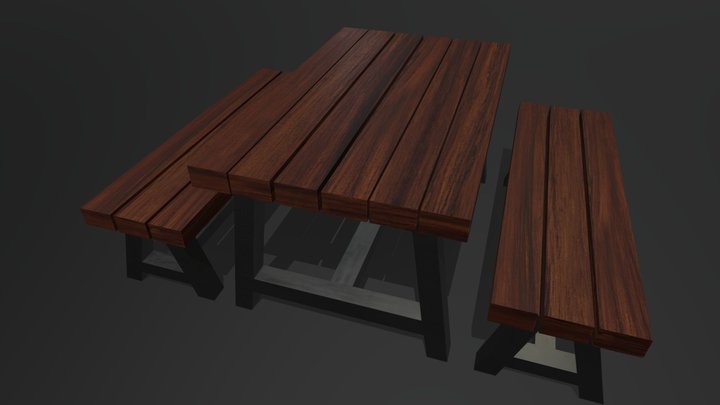 Garden Wooden Chair & Garden wooden Table 3D Model