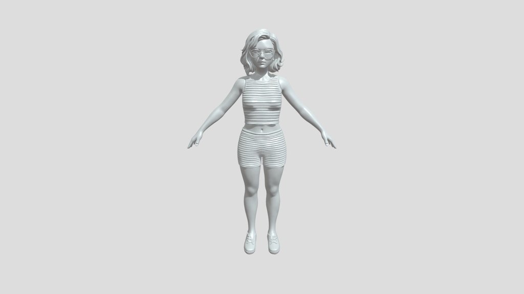 Female 3D character with striped clothes