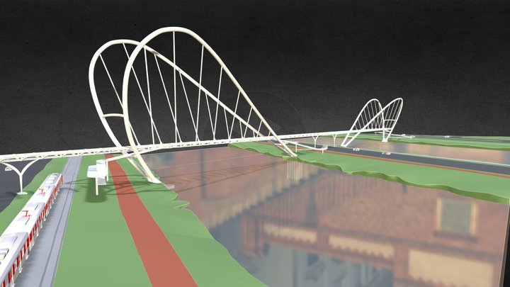 Ponte estaiada - Cable-stayed bridge 3D Model