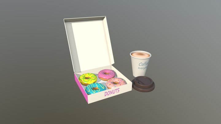 Coffee and donuts 3D Model