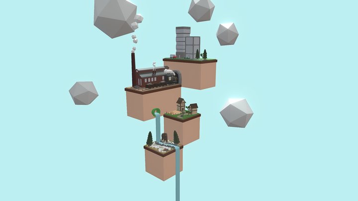 Low-Poly Cube Island "The Evolution Of Society" 3D Model